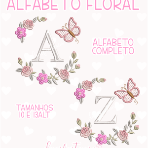 ALFABETO FLORAL COMPLETO COM BORBOLETA