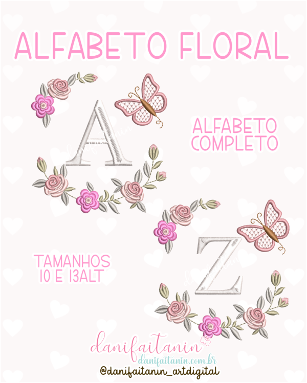 ALFABETO FLORAL COMPLETO COM BORBOLETA